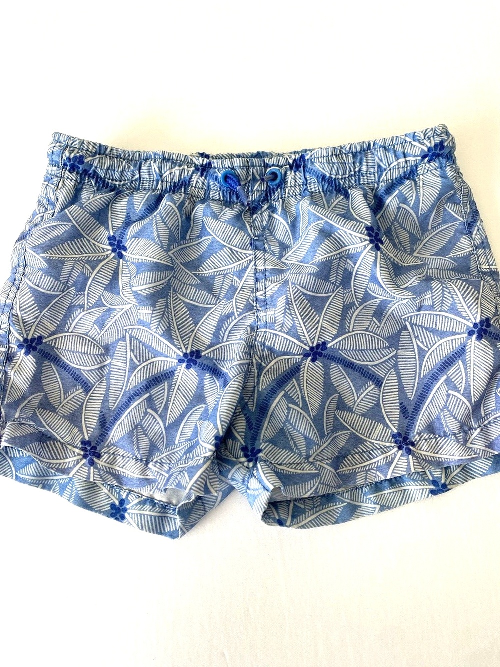 Zara Baby Boys Swim Trunks Board Shorts Drawstring Blue Palm Size 4